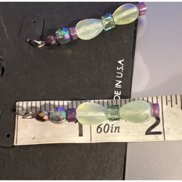 Handcrafted Sterling Silver Finish Art Glass Dangle Earrings Hook 2" New on Card - Picture 5 of 5